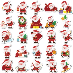 Detailed grid of 25 waterproof PVC Christmas Santa stickers for phone and cup decor