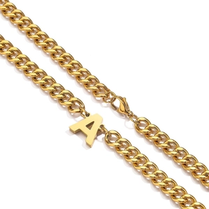 Capital Initial Letter Pendant Necklace Stainless Steel 18K Gold Plated Cuban Link Chain Hip Hop Jewelry For Men Women