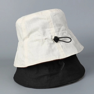 Reversible Cotton Linen Bucket Hat Adjustable Wide Brim Sun Protection Foldable Summer Outdoor Hat Minimalist