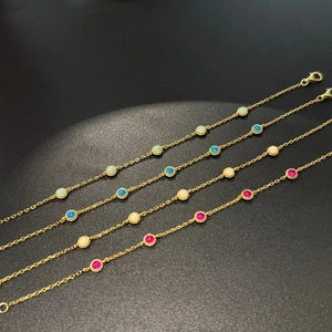 Elegant S925 sterling silver chain bracelet with colorful round opal stones in gold finish