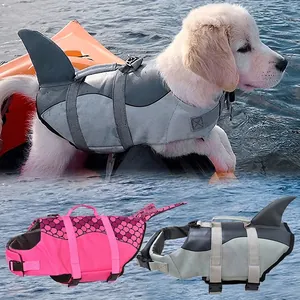 Shark and mermaid style dog life jacket with rescue handle and adjustable buckles