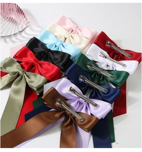 Collection of colorful 4cm satin double-layer bow hair clips with metal duckbill clips