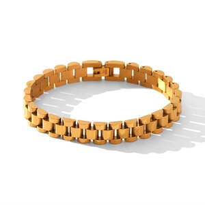 Bracelet pour femme en acier inoxydable doré avec maillons de style président