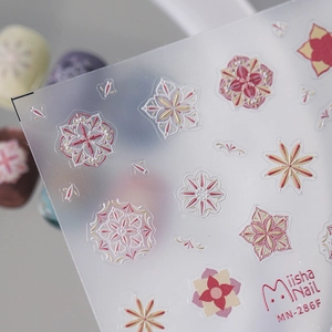 3D embossed mandala nail art stickers with red and gold floral geometric patterns