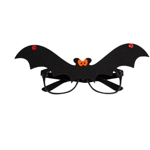 Halloween bat-shaped party glasses with black felt frame and orange glitter accents