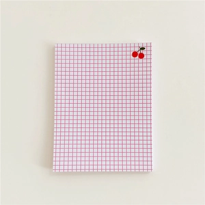 Cute Korean ins style cherry stripe memo pad with pink grid design on white background