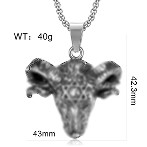 Détails du pendentif tête de bélier avec hexagramme, dimensions 43mm x 42,3mm et poids 40g