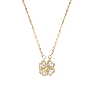 Elegant gold titanium steel necklace featuring a sparkling four-leaf clover heart pendant