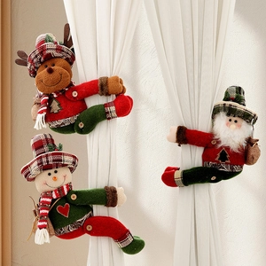 Christmas Curtain Tiebacks Santa Snowman Reindeer Fabric Plush Plaid Festive Home Decor Hook And Loop Buckle