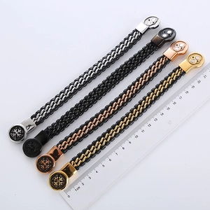 Bracciale in pelle intrecciata con chiusura magnetica in metallo a croce, lunghezza 21 cm