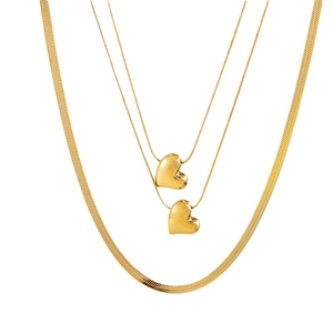 Multilayered gold-tone layered necklace set with heart-shaped diamond pendants for women
