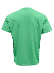 Rear view of green quick-dry sports t-shirt with breathable fabric and round neck design