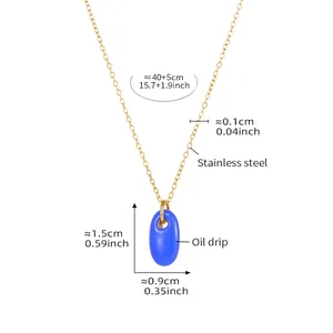 Größentabelle für goldene Edelstahlhalskette mit blauem ovalem Tropföl-Anhänger