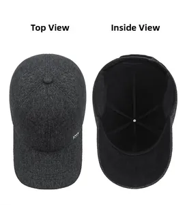 Vista dall'alto e fodera interna di cappello invernale uomo con paraorecchie caldi