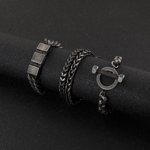 Bracciale Uomo Acciaio Inossidabile 316L Industriale Retro Argento Nero Ossidato Chiusura A Ginocchiello Punk
