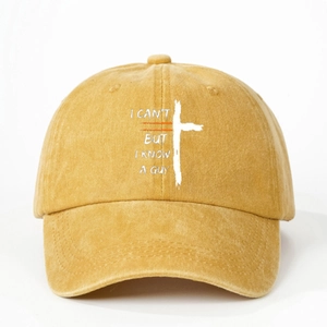 Casquette de baseball en coton lavé jaune gingembre avec motif croix et sangle réglable