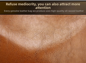 Detailed close-up of brown oil wax leather showing natural lychee grain and soft texture