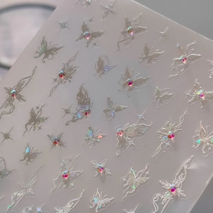 5D embossed nail art stickers with butterfly patterns and sparkling rhinestones