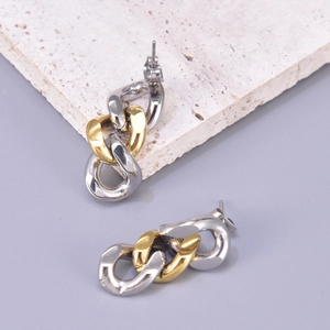 Minimalist chain tassel earrings in 18K gold and silver stainless steel on stone