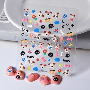 Nagelsticker 5D Relief Cartoon Welpe Design Wasserdicht DIY Kunst Dekorationen Süß Für Damen