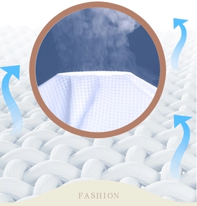 Macro detail of breathable white satin fabric with arrows showing airflow for bathrobe
