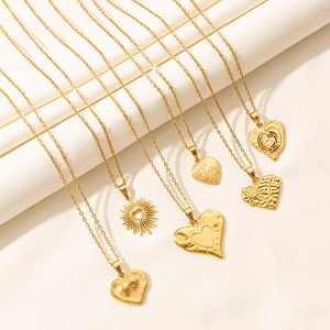 18k gold plated stainless steel heart pendant necklaces with diverse artistic designs