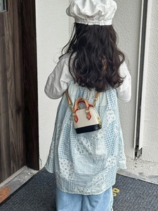 Mini vintage shell-shaped crossbody bag for girls in white and black with brown straps