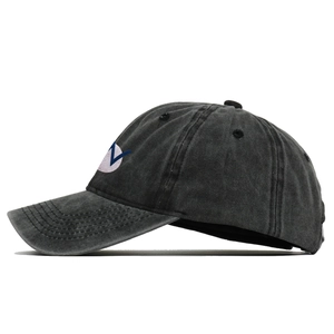 Vue latérale d'une casquette vintage en coton délavé avec broderie et aspect vieilli