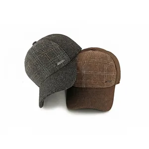 Berretto da baseball invernale caldo con paraorecchie in tweed grigio e marrone scuro