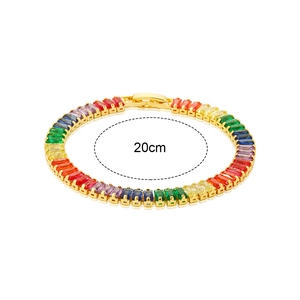 Rainbow tennis bracelet featuring multi-color rectangular gemstones and a 20cm gold clasp