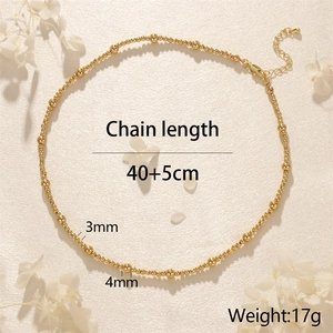 Detailed size specifications for a gold beaded freshwater pearl necklace with lobster clasp