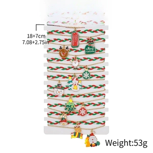 Christmas woven charm bracelets with Santa and reindeer on white card display