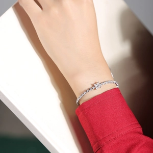 Elegant S925 sterling silver cube moissanite tennis bracelet for women worn on wrist