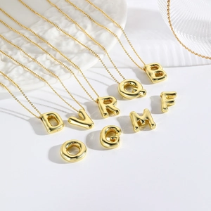 Polished 18K gold plated balloon initial pendant necklaces with delicate O-chains