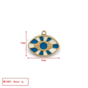 Detail of blue evil eye charm with dimensions 13mm by 10mm and 1g weight