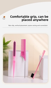Pink hair styling tool set with pointed tail comb and brushes for comfortable grip