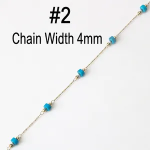 Golden handmade chain with turquoise stone beads and 4mm link width for DIY jewelry making