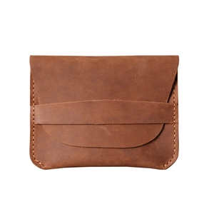 Handmade crazy horse leather card holder in retro brown with minimalist slim design