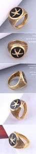 Dettaglio anello vintage oro con nucleo nero e motivo a stella marina dorata centrale