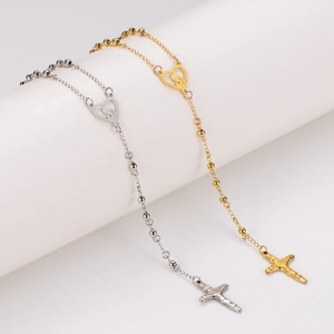 Rosary Necklace 304 Stainless Steel Heart Virgin Mary Crucifix Pendant Long Bead Chain Retro Hip Hop Unisex Jewelry