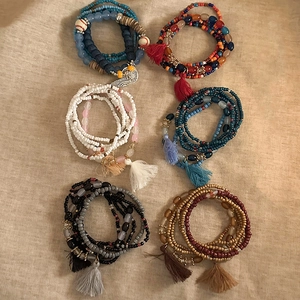 Bohemian Beaded Bracelets Multilayer Glass Resin Stone With Tassels Charms Ethnic Retro Style Jewelry Women