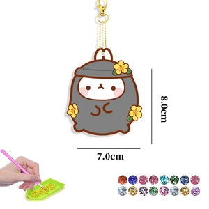 DIY cartoon rabbit diamond painting keychain kit with tools and colorful resin drills