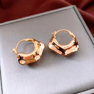 Irregular Wave Hoop Earrings 18K Gold Plated Copper Textured Folded Metallic Jewelry For Women Minimalist Niche Design