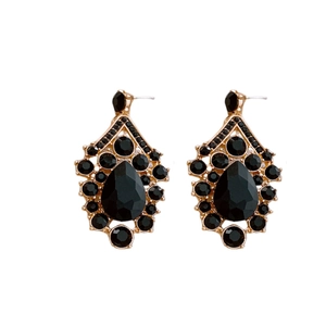 Boucles d'oreilles goutte vintage avec strass noirs et finition dorée pour femmes