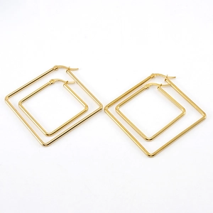 Chic gold titanium steel square layered hoop earrings with polished metallic finish