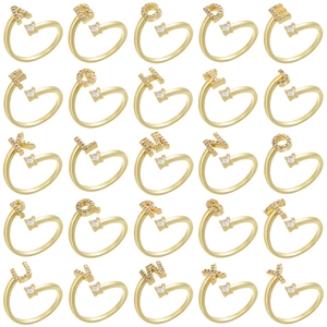 Letter Initial Open Rings Copper Cubic Zirconia Adjustable Finger Jewelry Women Gold Plated Elegant