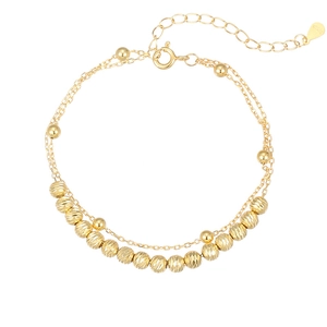 Double-layered S925 sterling silver beaded bracelet with gold finish and faceted beads