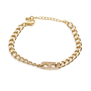 Cuban Chain Bracelet Copper Gold Plated Rectangular Zircon Inlaid Adjustable Fashion Jewelry Gift For Women