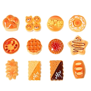 Set of 12 realistic resin miniature food models and bread charms on white background
