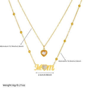 Double-layer gold stainless steel MOM heart necklace with dimensions and weight specs